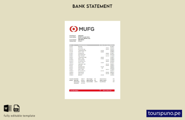 listo para imprimir plantilla de Excel de extracto bancario de Japón Mufg